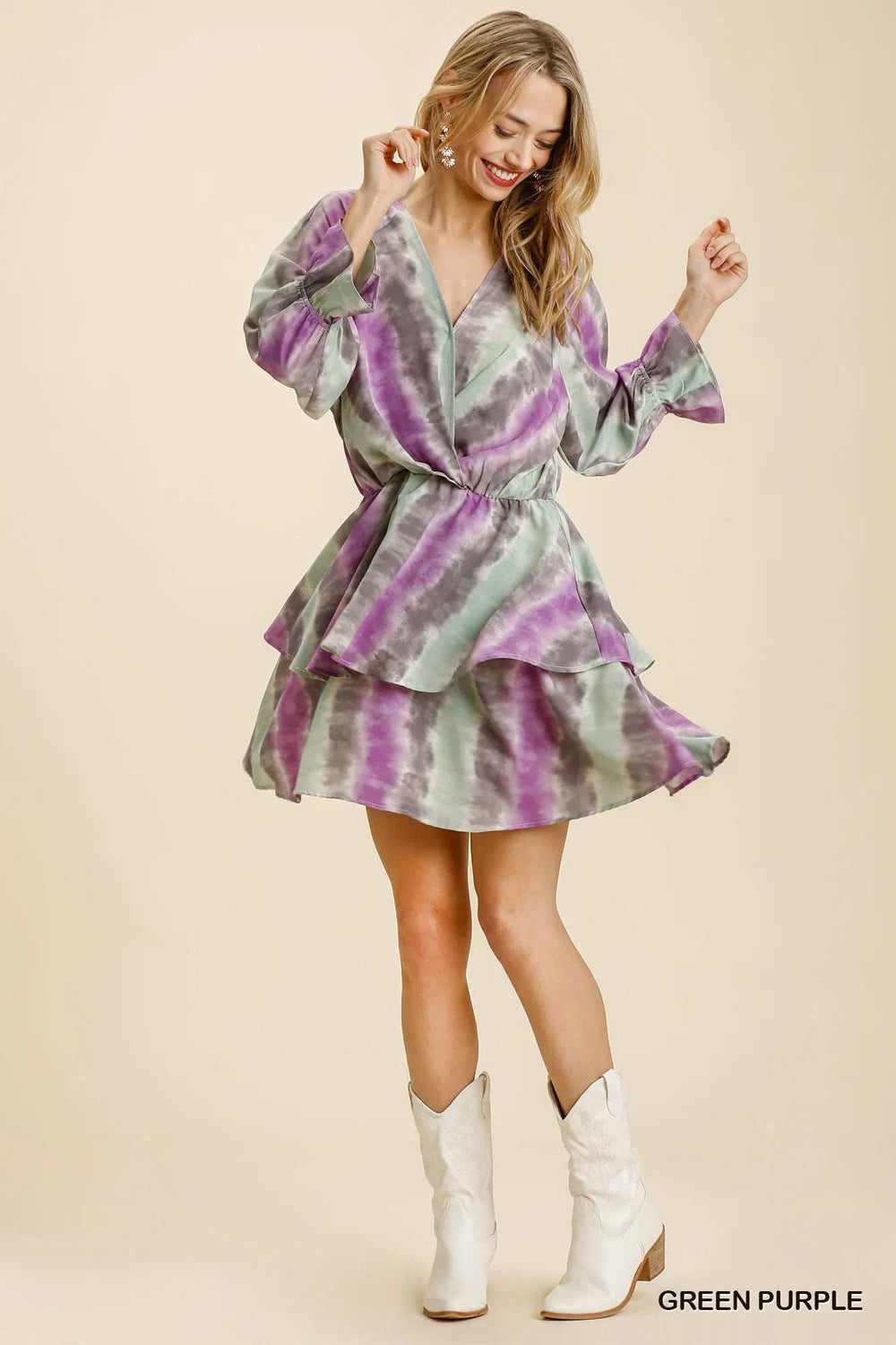 Umgee Tie Dye Ruffled Layered Dress with Elastic Waistband - Trendsi - Flyclothing LLC