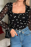 Heart Square Neck Long Sleeve Bodysuit - Trendsi - Flyclothing LLC