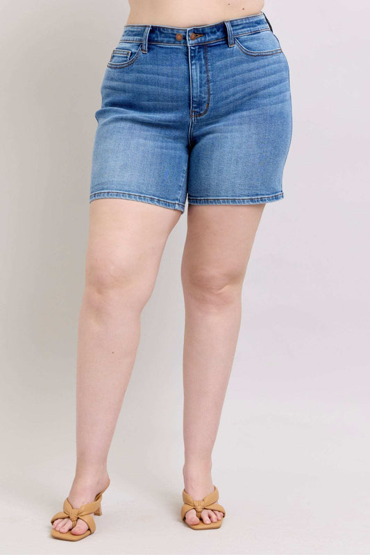 Judy Blue Full Size 2 Button Denim Shorts with Pockets Plus Size - Trendsi - Flyclothing LLC