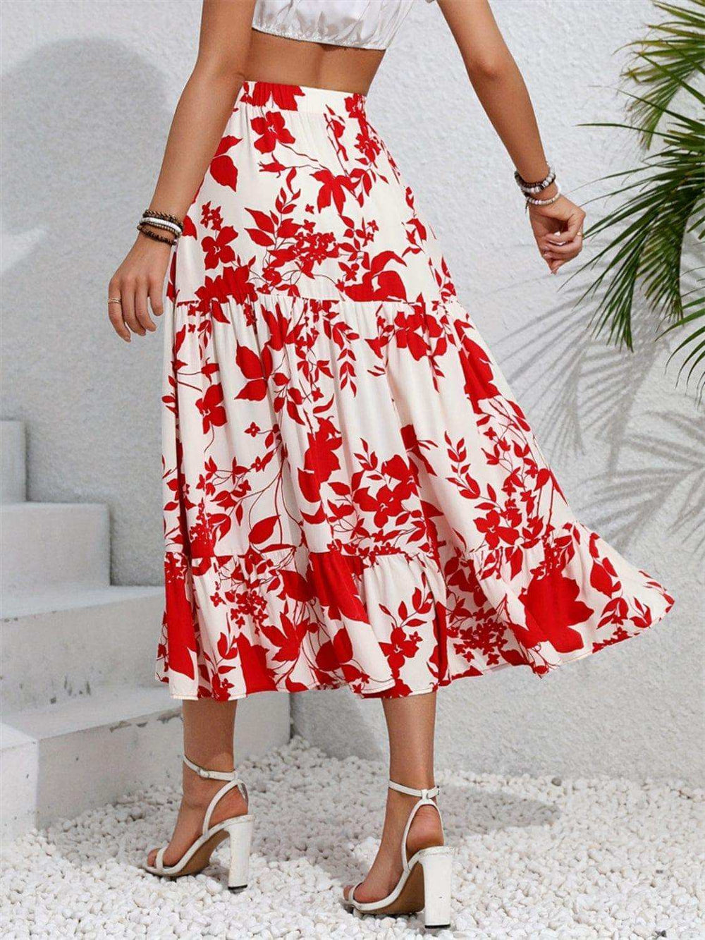 Ruffled Hem Printed Midi Skirt - Trendsi - Flyclothing LLC