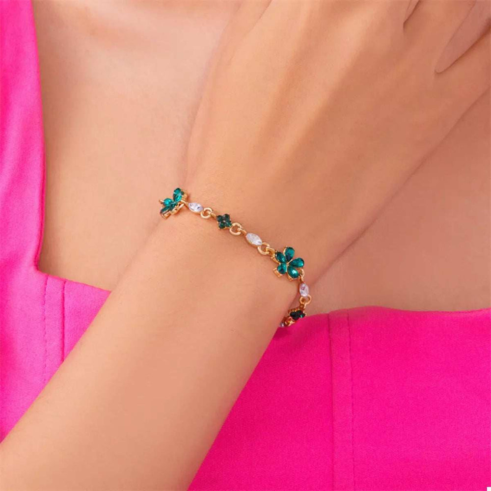 18K Gold-Plated Rhinestone Flower Bracelet - Trendsi - Flyclothing LLC