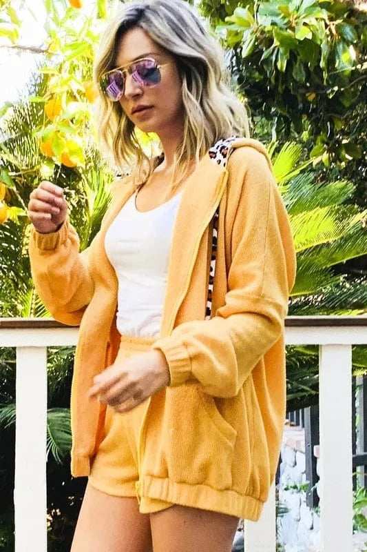 And The Why Hidden Leopard Knit Hoodie Top and Shorts Set - Trendsi - Flyclothing LLC