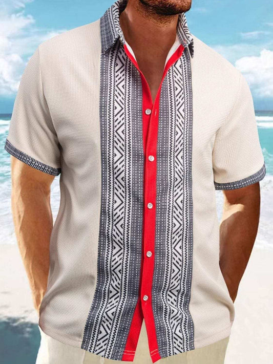 Men's Full Size Contrast Button Down Short Sleeve Shirt Plus Size - Trendsi - Flyclothing LLC