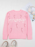 Merry Candy Cane Christmas Crew Neck Sweater - Trendsi - Flyclothing LLC