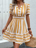 Geometric Notched Short Sleeve Mini Dress - Trendsi - Flyclothing LLC