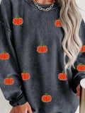 Pumpkin Round Neck Long Sleeve Sweatshirt - Trendsi - Flyclothing LLC