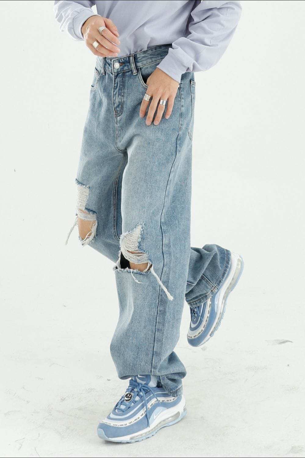 Distressed Wide Leg Jeans with Pockets - Trendsi - Flyclothing LLC