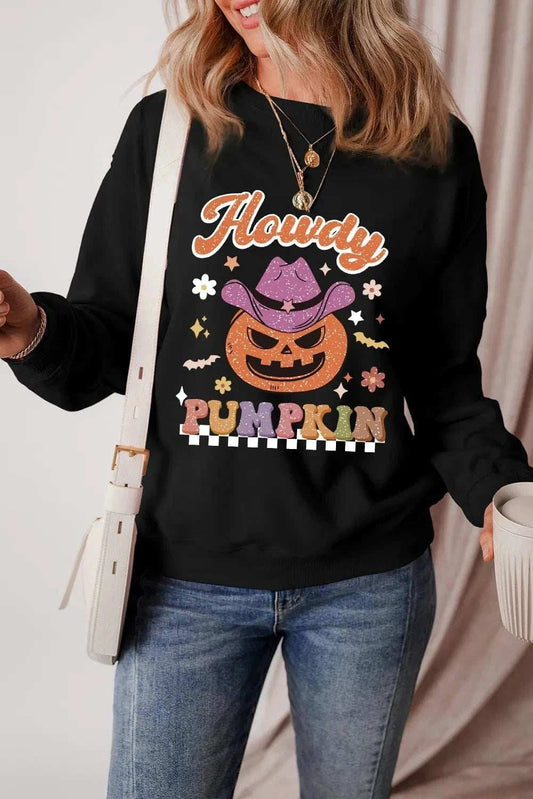 Jack-O'-Lantern Round Neck Long Sleeve Sweatshirt - Trendsi - Flyclothing LLC
