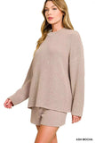 Zenana Round Neck Knit Top and Shorts Sweater Set - Trendsi - Flyclothing LLC