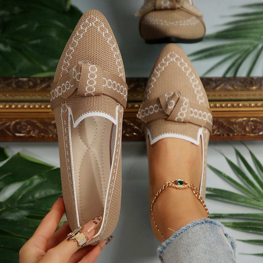 knitted Slip-On Flats with Bow - Trendsi - Flyclothing LLC