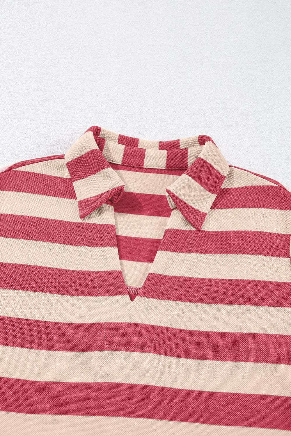 Contrast Striped Johnny Collar Long Sleeve Mini Dress - Trendsi - Flyclothing LLC