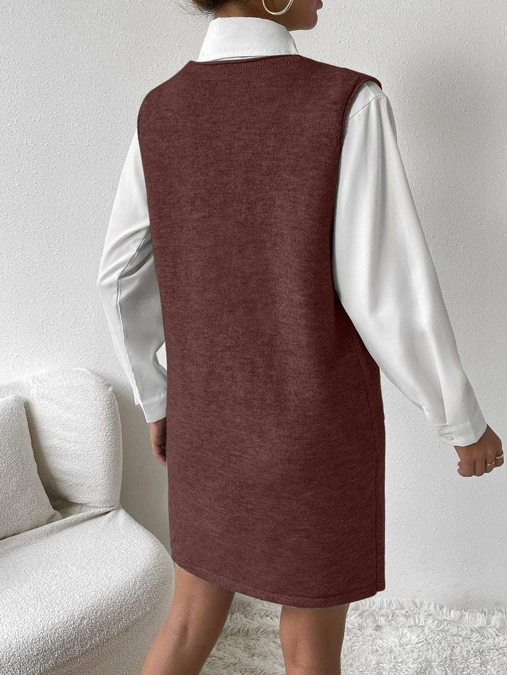 V-Neck Sleeveless Sweater Dress with Pockets - Trendsi - Flyclothing LLC