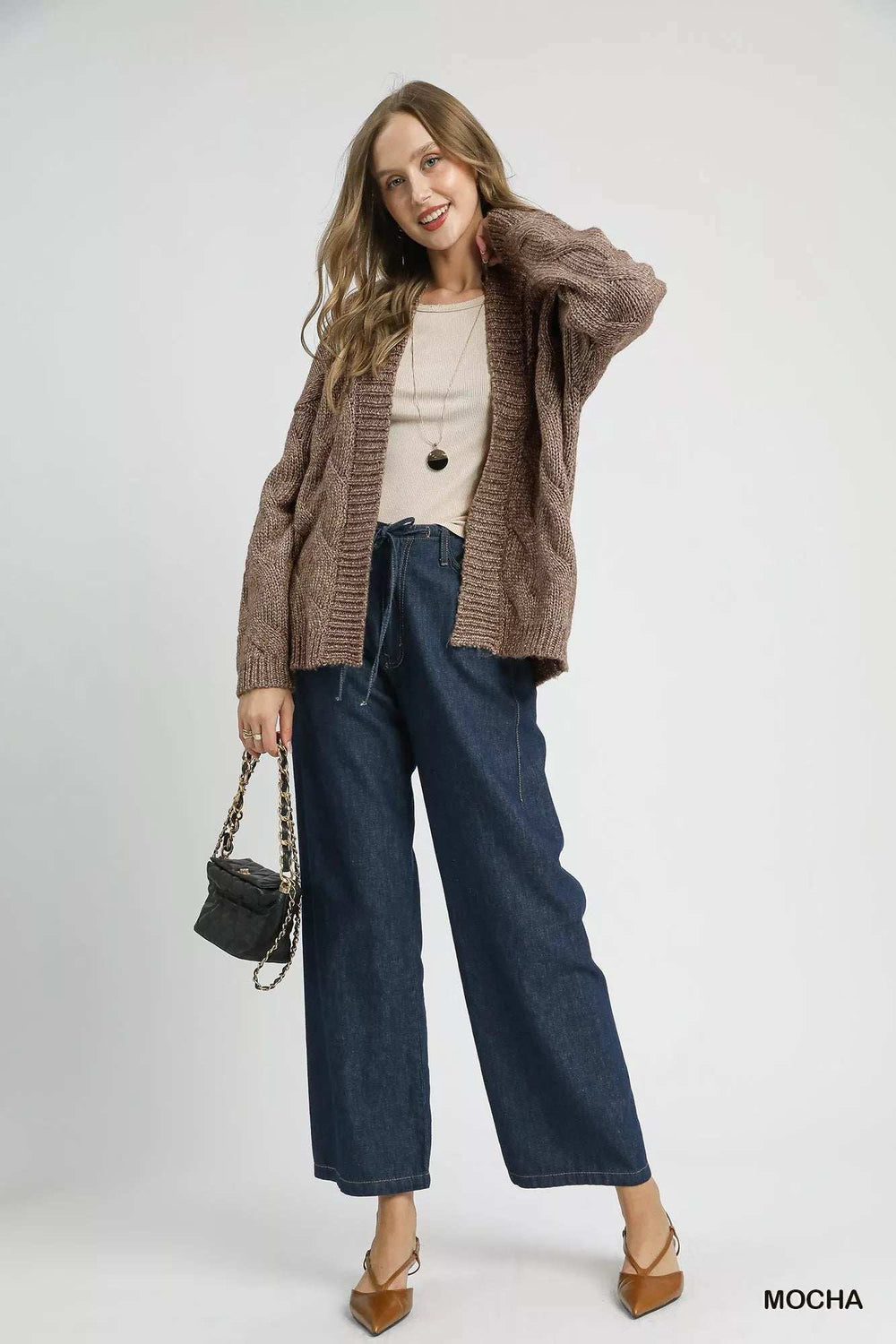 Umgee Chunky Cable Knit Open Front Cardigan - Trendsi - Flyclothing LLC