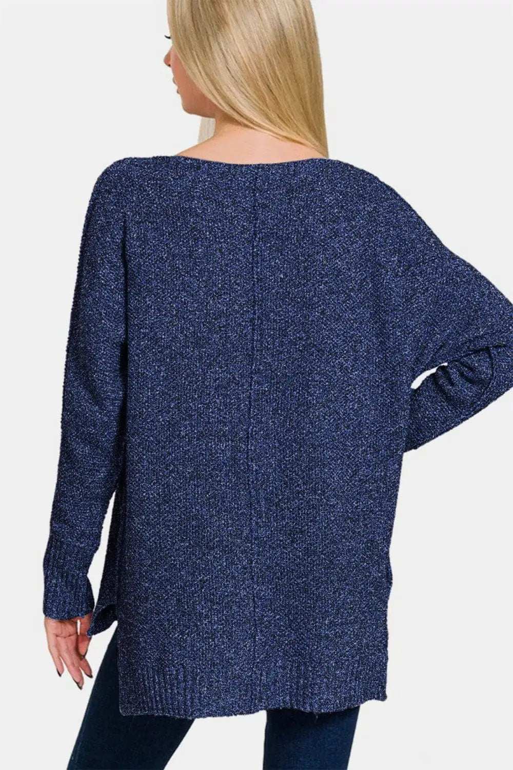 Zenana High-Low Center Seam V-Neck Sweater - Trendsi - Flyclothing LLC