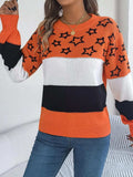 Star Contrast Round Neck Sweater - Trendsi - Flyclothing LLC