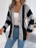 Color Block Button-Up Cardigan - Trendsi - Flyclothing LLC
