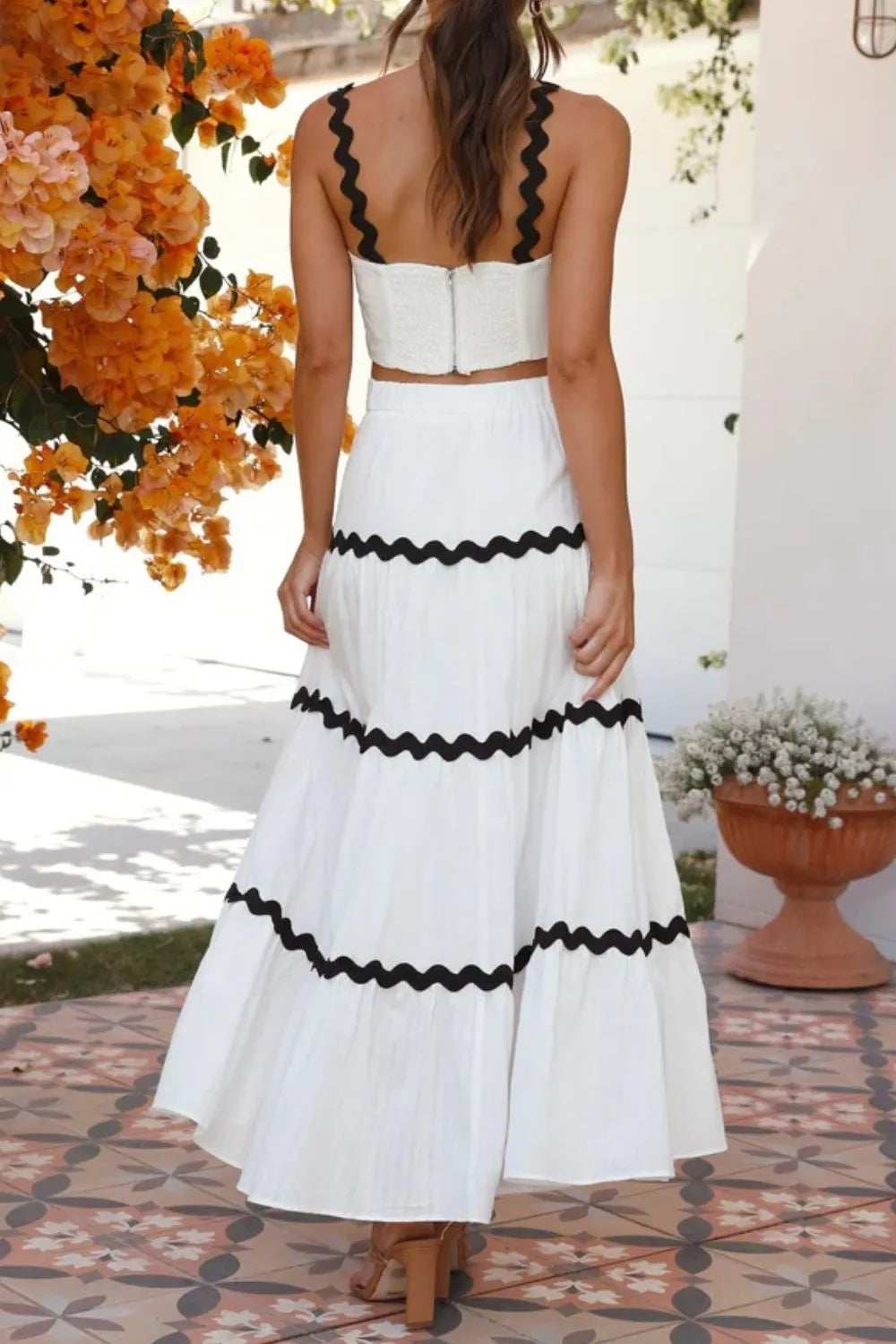 Contrast Trim Cami and Skirt Set - Trendsi - Flyclothing LLC