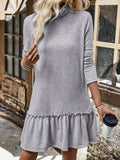 Frill Turtleneck Long Sleeve Dress - Trendsi - Flyclothing LLC