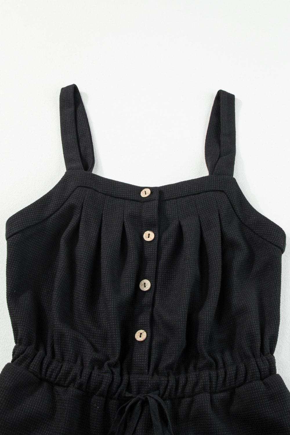 Knotted Straps Button Textured Drawstring Jumpsuit - Trendsi - Flyclothing LLC