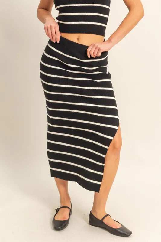 HYFVE Side Slit Striped Bodycon Sweater Skirt - Trendsi - Flyclothing LLC