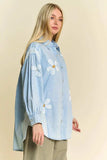 Davi & Dani Lightweight Washed Daisy Patch Waffle Knit Shirt - Trendsi - Flyclothing LLC