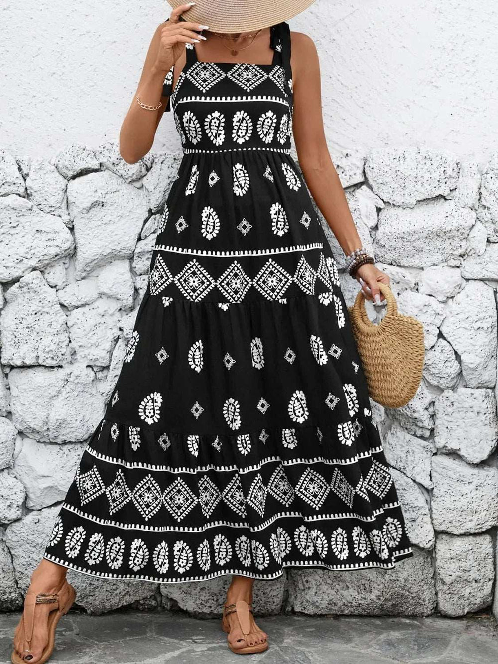 Printed Square Neck Maxi Cami Dress - Trendsi - Flyclothing LLC