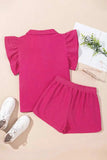Striped Detail Flutter Sleeve Zipped Collar Top and Short Set - Trendsi - Flyclothing LLC