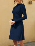 Ruched Mock Neck Long Sleeve Dress - Trendsi - Flyclothing LLC