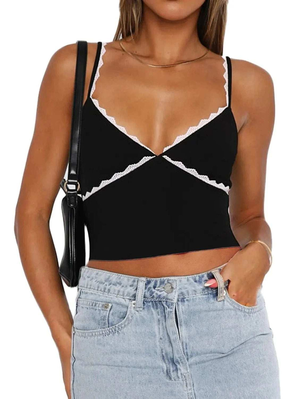 Lace Detail Contrast Trim Cami - Trendsi - Flyclothing LLC