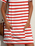 Contrast Striped Round Neck Short Sleeve Dress - Trendsi - Flyclothing LLC