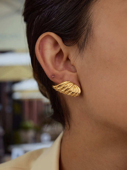 18K Gold-Plated Angel Wing Stud Earrings - Trendsi - Flyclothing LLC