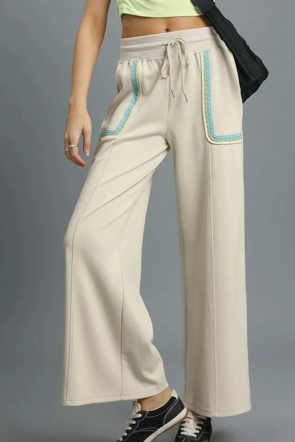 Umgee Drawstring Wide Leg Pants with Scallop Trim Detail - Trendsi - Flyclothing LLC