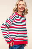 Haptics Full Size Striped Contrast Side Slit Knit Top - Trendsi - Flyclothing LLC