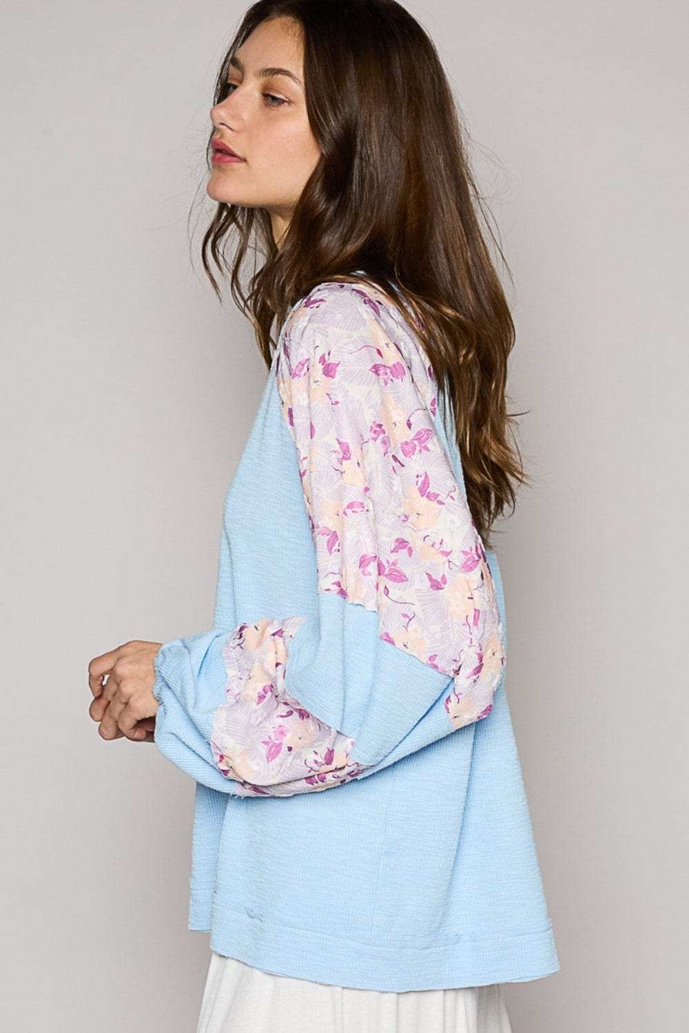 POL Round Neck Balloon Floral Long Sleeve Top - Trendsi - Flyclothing LLC