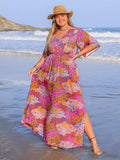 Plus Size Printed V-Neck Half Sleeve Maxi Dress - Trendsi - Flyclothing LLC
