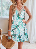 Lace Detail Printed V-Neck Sleeveless Dress - Trendsi - Flyclothing LLC