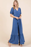 GeeGee Full Size V-Neck Belted Wide Leg Jumpsuit - Trendsi - Flyclothing LLC