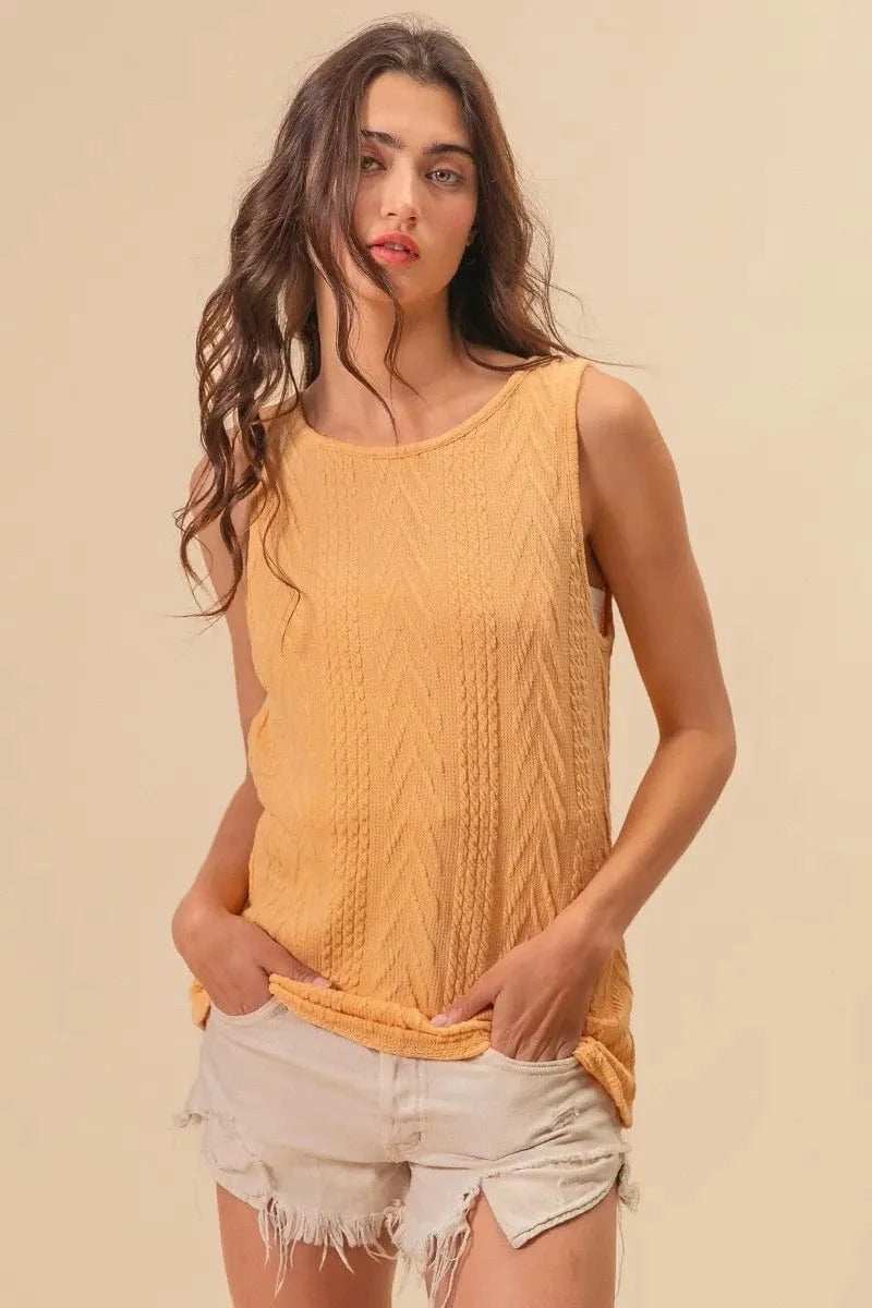 BiBi Textured Sweather Knit Twist Back Sleeveless Top - Trendsi - Flyclothing LLC