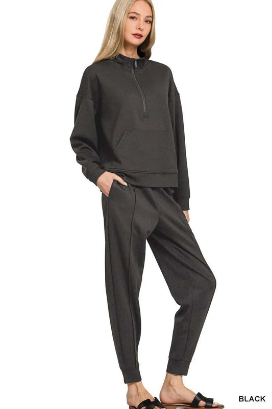 Zenana Scuba Half Zip Sweatshirt and Joggers Set - Trendsi - Flyclothing LLC