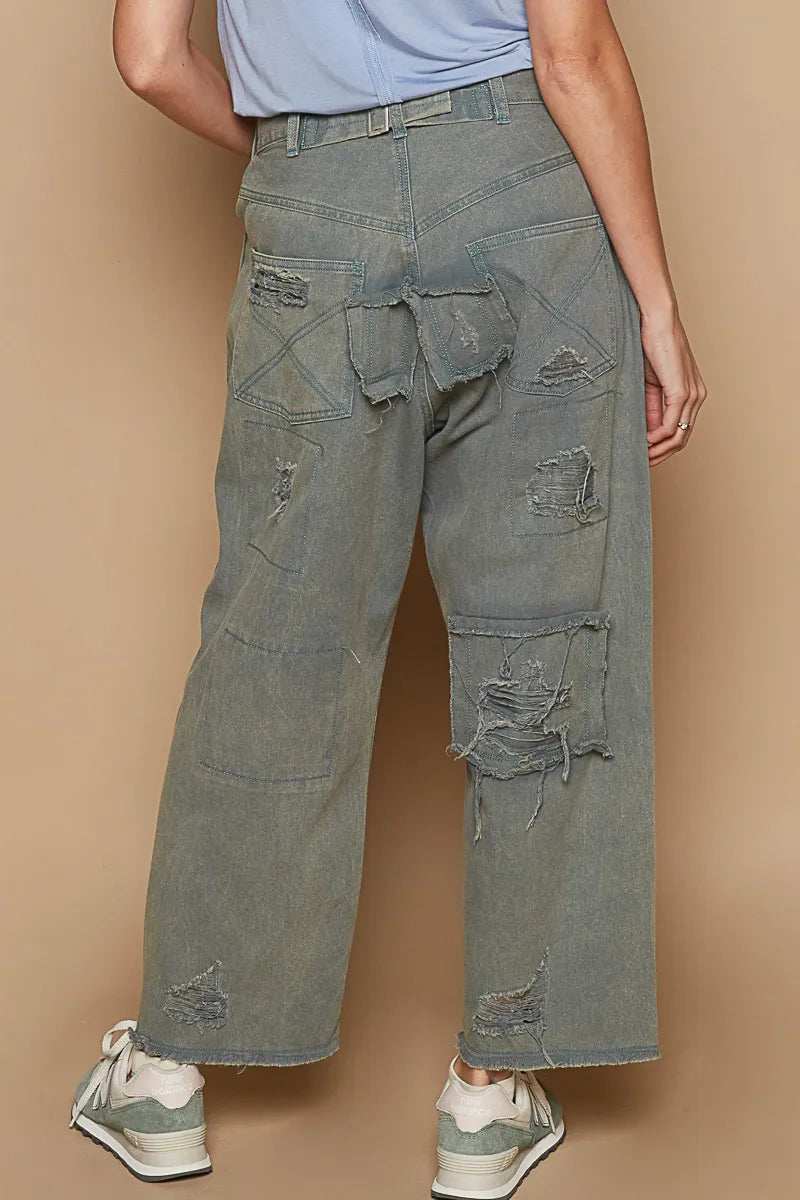 POL Distressed Raw Hem Wide Leg Pants - Trendsi - Flyclothing LLC