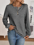 Striped Button Detail Long Sleeve Top - Trendsi - Flyclothing LLC