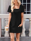 Lovelet Square Neck Short Sleeve Mini Tee Dress - Trendsi - Flyclothing LLC