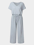 V-Neck Short Sleeve Jumpsuit - Trendsi - Flyclothing LLC