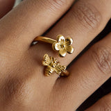 18K Gold-Plated Flower Bee Open Ring - Trendsi - Flyclothing LLC