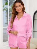 Button Up Long Sleeve Top and Shorts Set - Trendsi - Flyclothing LLC