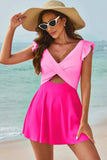 Cutout V-Neck Cap Sleeve One-Piece Swimwear - Trendsi - Flyclothing LLC