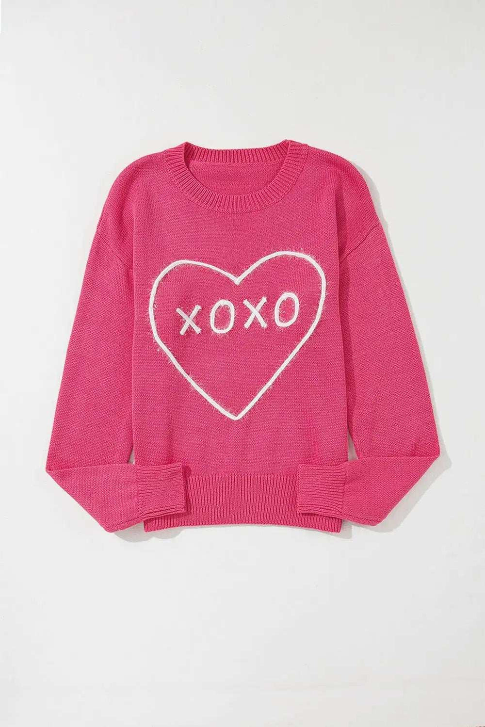 XOXO Round Neck Drop Shoulder Sweater - Trendsi - Flyclothing LLC