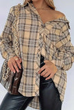 Plaid Collared Neck Long Sleeve Shirt - Trendsi - Flyclothing LLC