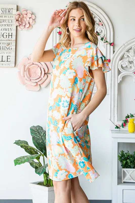 Heimish Full Size Ruffled Short Sleeve Floral Mini Dress Plus Size - Trendsi - Flyclothing LLC