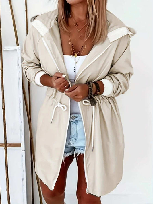 Drawstring Long Sleeve Hooded Trench Coat - Trendsi - Flyclothing LLC